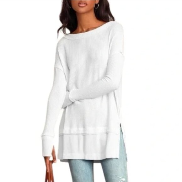Free People Tops - FREE PEOPLE We The Free North Shore Thermal Knit Thumb Hole Top in White